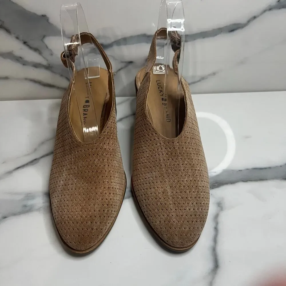 Lucky Brand Women's Brown Perforated Leather Slingback Mule Lideton Bootie Sz 7